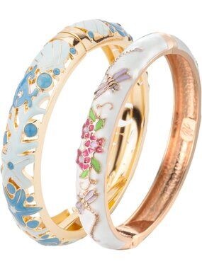 Handcrafted Vintage Cloisonne Flower Cuff Bracelet - Enameled Bangles Gift Idea